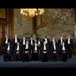 Members and Registrar of the International Court of Justice in the Japanese Room of the Peace Palace in June 2023.
