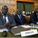 Membres de la délégation du Sénégal lors des audiences en l'affaire Belgique c. Sénégal, le 12 mars 2012.