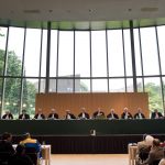 View of the ICJ Bench during the reading, by President Peter Tomka, of the Judgment on the question of compensation in the case concerning Ahmadou Sadio Diallo (Republic of Guinea v. Democratic Republic of the Congo). This session took place, exceptionally, in the Auditorium of the Hague Academy of International Law. The ICJ's role is to settle, in accordance with international law, legal disputes submitted to it by States (its Judgments are final and binding) and to give advisory opinions on legal questions referred to it by authorized UN organs and agencies.