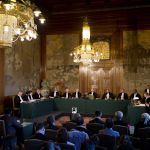 View of the International Court of Justice (ICJ) Bench during the reading of its Judgment in the case concerning Questions relating to the Obligation to Prosecute or Extradite (Belgium v. Senegal). This session took place, exceptionally, in the Japanese Room of the Peace Palace. The ICJ's role is to settle, in accordance with international law, legal disputes submitted to it by States (its Judgments are final and binding) and to give advisory opinions on legal questions referred to it by authorized UN organs and agencies. Its official languages are English and French. ICJ news and archives can be accessed via its Website (icj-cij.org).