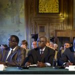 Members of the Delegation of Senegal during the reading of the Court's Judgment in the case concerning Questions relating to the Obligation to Prosecute or Extradite (Belgium v. Senegal). This session took place, exceptionally, in the Japanese Room of the Peace Palace. The ICJ's role is to settle, in accordance with international law, legal disputes submitted to it by States (its Judgments are final and binding) and to give advisory opinions on legal questions referred to it by authorized UN organs and agencies. Its official languages are English and French. ICJ news and archives can be accessed via its Website (icj-cij.org).