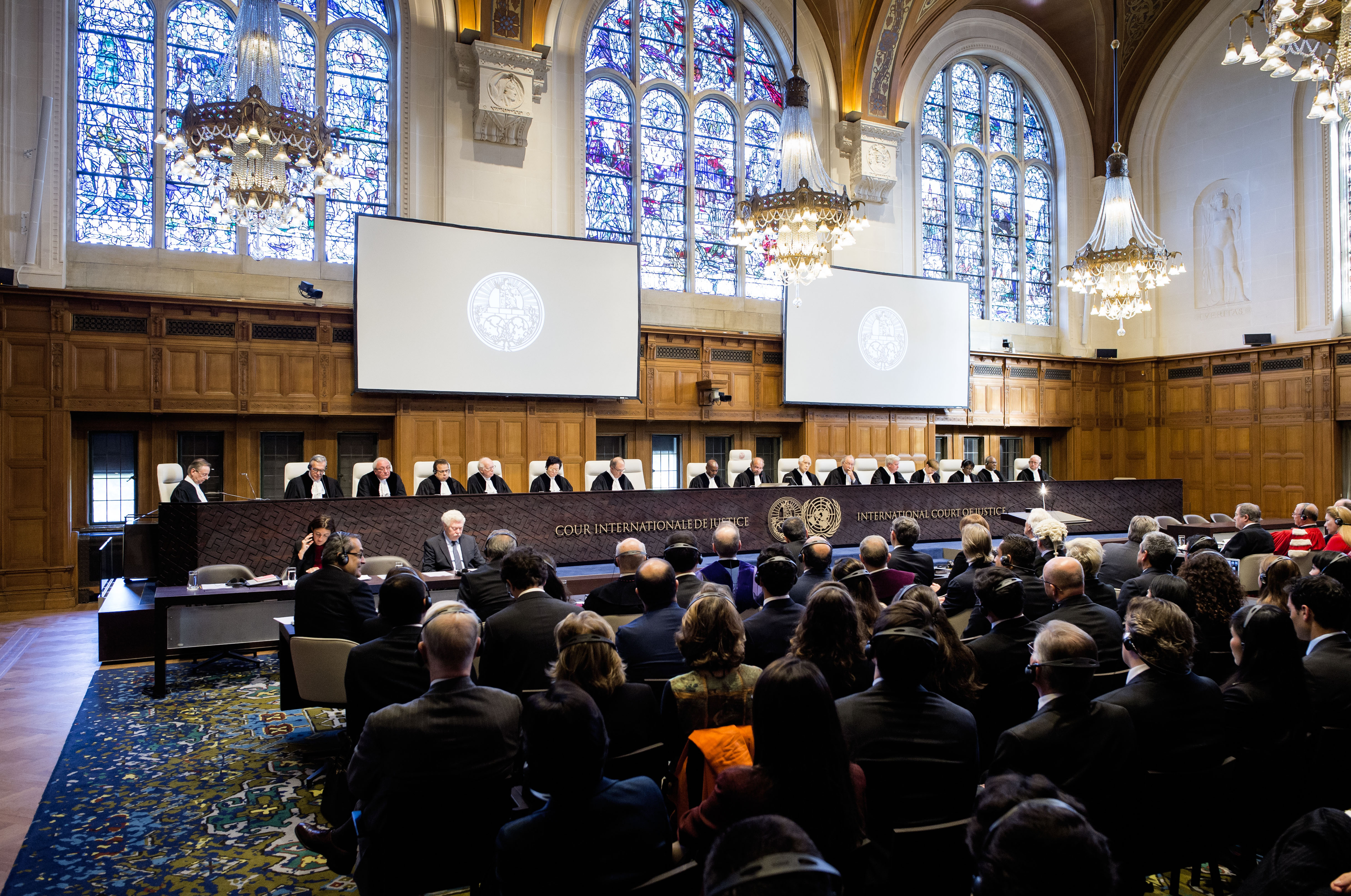 View of the ICJ courtroom on the opening day.