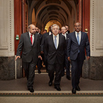 From left to right: H.E. Mr. Ronny Abraham, President of the International Court of Justice; H.E. Mr. António Guterres, Secretary-General of the United Nations, and H.E. Judge Abdulqawi Ahmed Yusuf, Vice-President of the International Court of Justice.