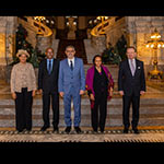 From left to right, Mrs. Lígia Dias Fonseca, H.E. Judge Abdulqawi Ahmed Yusuf, H.E. Mr. Jorge Carlos Fonseca, Mrs. Suad Yusuf and H.E. Mr. Philippe Couvreur 
