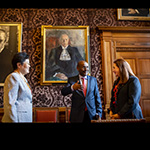 H.E. Judge Abdulqawi Ahmed Yusuf, President of the International Court of Justice, and H.E. Judge Xue Hanqin, Vice-President of the Court, greet H.E. Ms María Fernanda Espinosa Garcés, President of the United Nations General Assembly