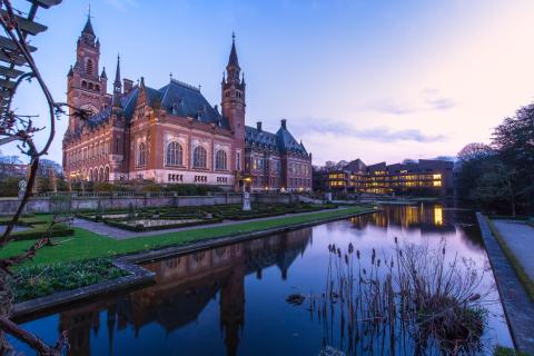 View of the Peace Palace at dusk