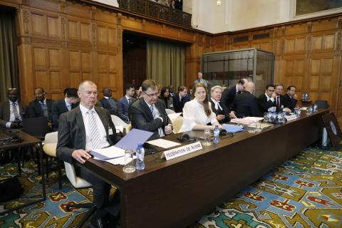 Members of the Delegation of the Russian Federation at the opening of the Russian Federation’s first round of oral argument