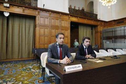 Members of the Delegation of Azerbaijan at the start of the public sitting