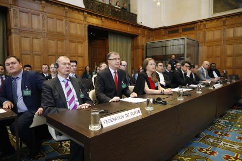 Members of the delegation of the Russian Federation, on the opening day of the hearings.