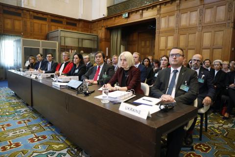 Members of the delegation of Ukraine, on the opening day of the hearings.