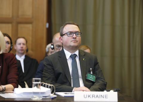 The Agent of Ukraine, HE Mr Anton Korynevych, at the opening of Russian Federation’s first round of oral argument.