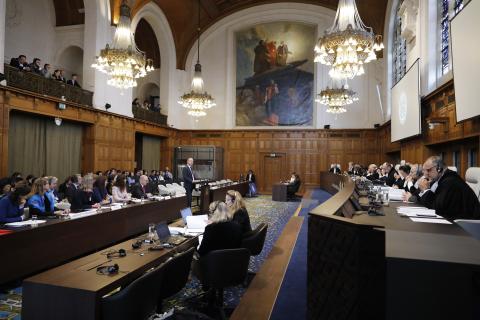 View of the ICJ courtroom at the start of the hearing 