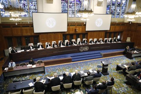 View of the ICJ courtroom at the start of the hearings