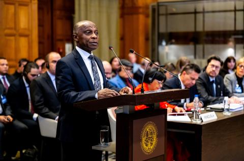 The Agent of Guyana, Hon. Carl B. Greenidge, at the opening of the hearings