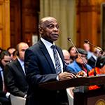 The Agent of Guyana, Hon. Carl B. Greenidge, at the opening of the hearings