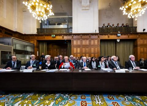 Members of the delegation of the State of Palestine at the start of the hearings 