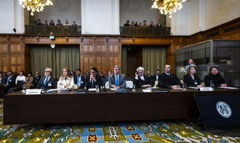 Members of the Delegation of Ecuador at the start of the hearings