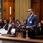 Mr Ndjodi Ndeunyema, Counsel, Solicitor, England and Wales (Namibia) Photograph: UN Photo/ICJ-CIJ/Frank van Beek. Courtesy of the ICJ.