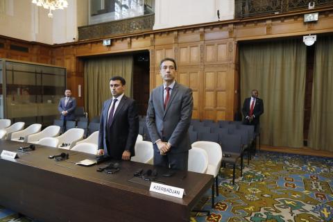 Members of the Delegation of Azerbaijan at the start of the public sitting