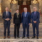 From left to right: HE Mr Philippe Gautier, Registrar of the International Court of Justice, HE Judge Joan E. Donoghue, President of the International Court of Justice, HE Mr Alberto van Klaveren Stork, Minister of Foreign Affairs of the Republic of Chile, and HE Mr Jaime Moscoso, Ambassador of Chile to the Netherlands 