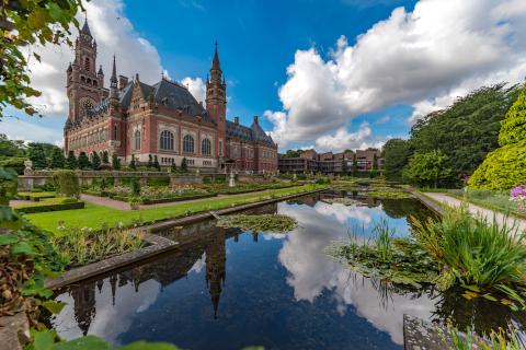 View of the Peace Palace, The Hague, The Netherlands, in Spring. 